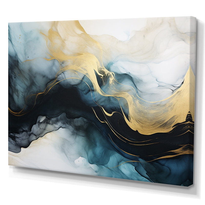 «Subtle Sensations Nova Blue and Gold Watercolor I», reproduction d'art sur toile, 34" H x 44" W, Toile tendue