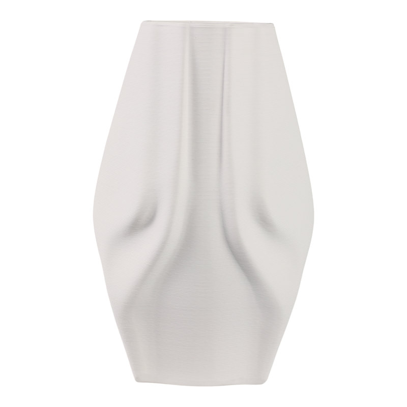 Modern Porcelain Vase With Sculpted Geometric Design - Decorative Contemporary Accent Piece, 15" H x 9" W x  9" D