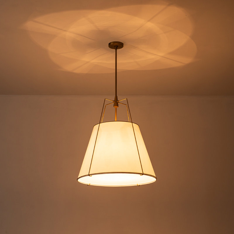 Nyjel 4 - Light Linen Tapered Pendant, White, Gold, 26" H x 23.6" W x 23.6" D
