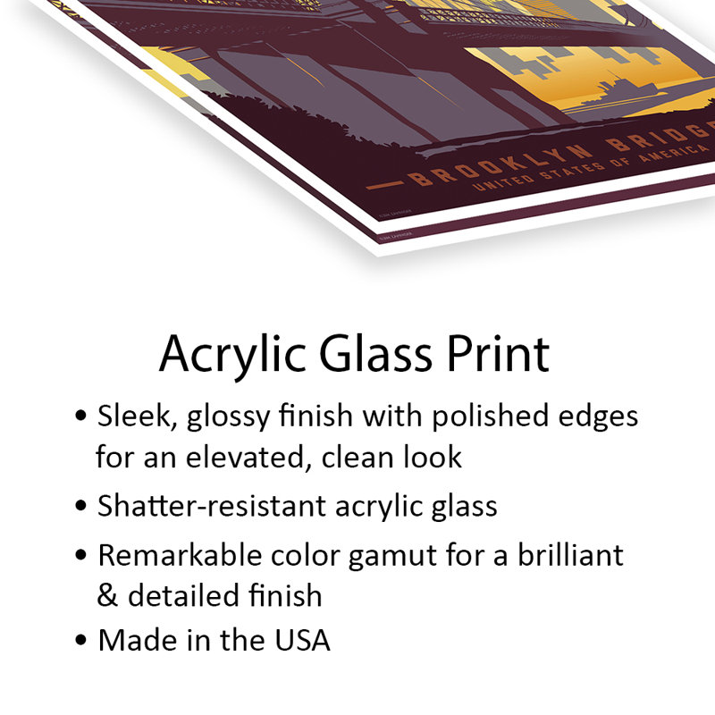 New York Brooklyn Bridge, reproduction d'affiche sur verre acrylique, H 24 po x l 16 po x P 0,25 po