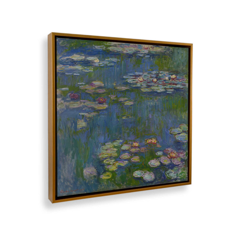 Réflexions de jardin d'eau, Or poli, H 12,75 po x l 12,75 po, Cadre flottant