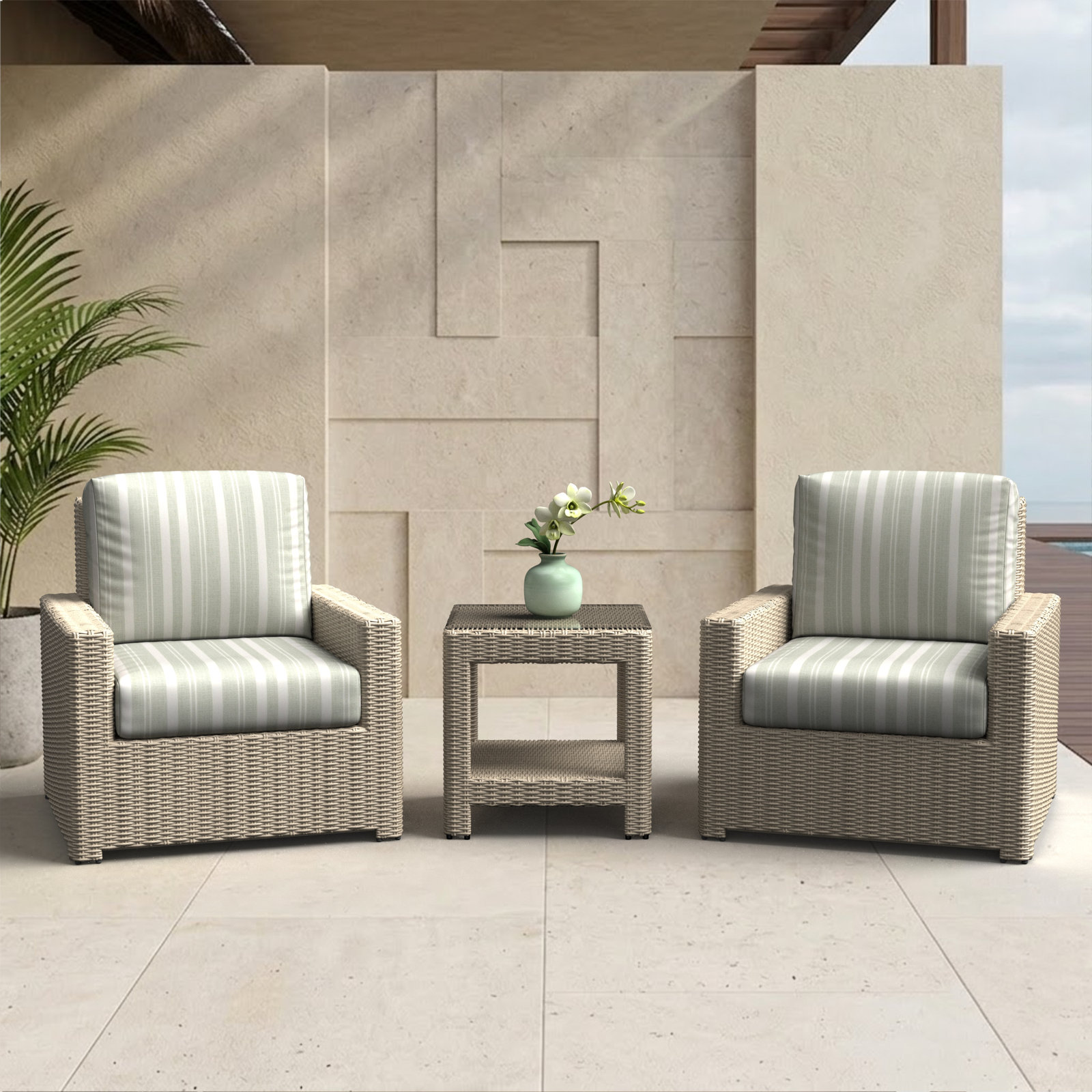Henri 2-Person Sunbrella® Patio Seating Group, Sunbrella® Mira Celeste