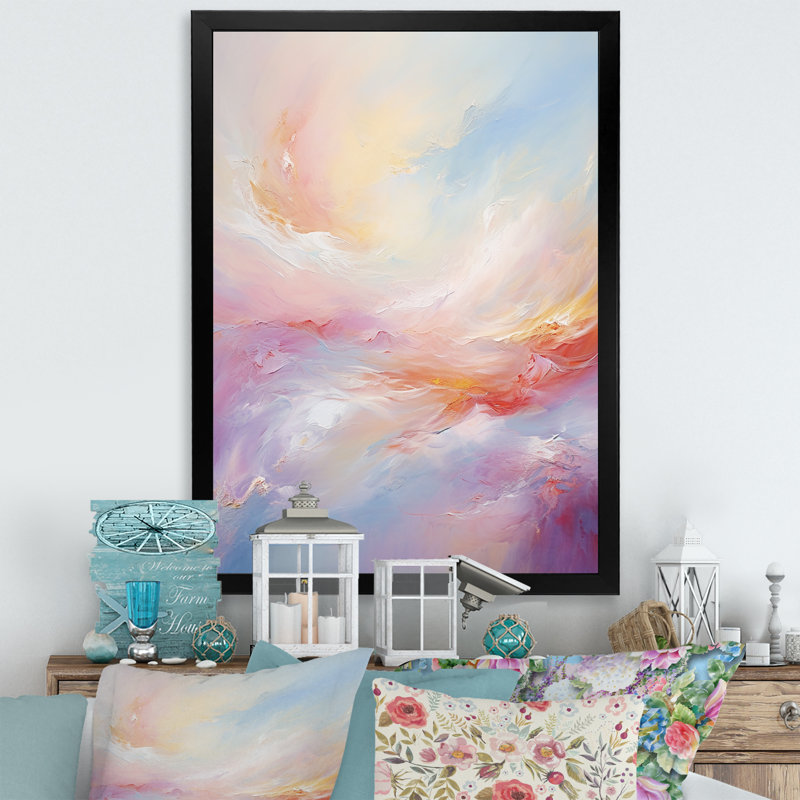 Hurman abstrait rose et bleu nuages - reproduction sur toile, Cadre photo noir, H 32 po x l 16 po x P 1 po