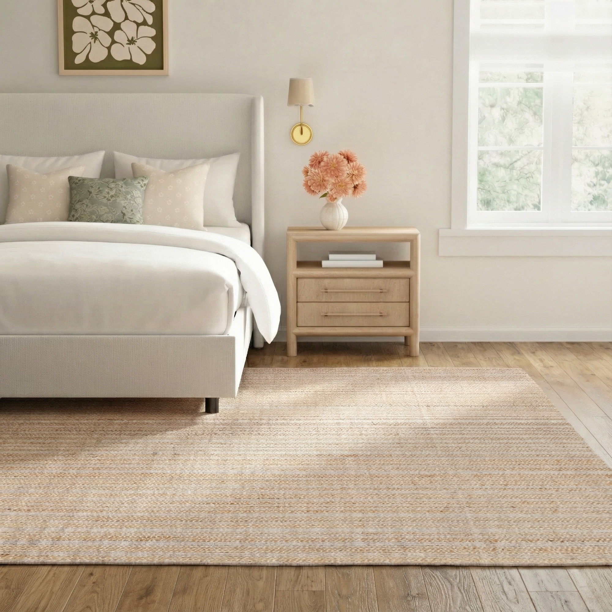 Genesta Handmade Tan/Gray Rug, Rectangle 9' x 12'