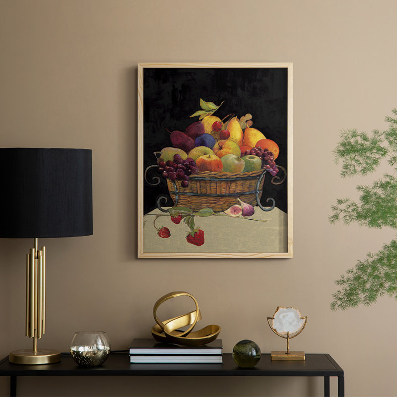 «Fruit Basket I Revisit», reproduction encadrée - bois massif, Naturel, H 11 po x l 9 po