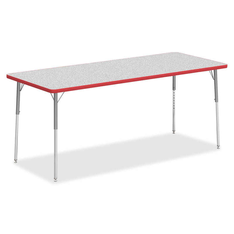 Laminate Adjustable Rectangle 4 Students Activity Table, 72" L x 30" W, Gray/Red