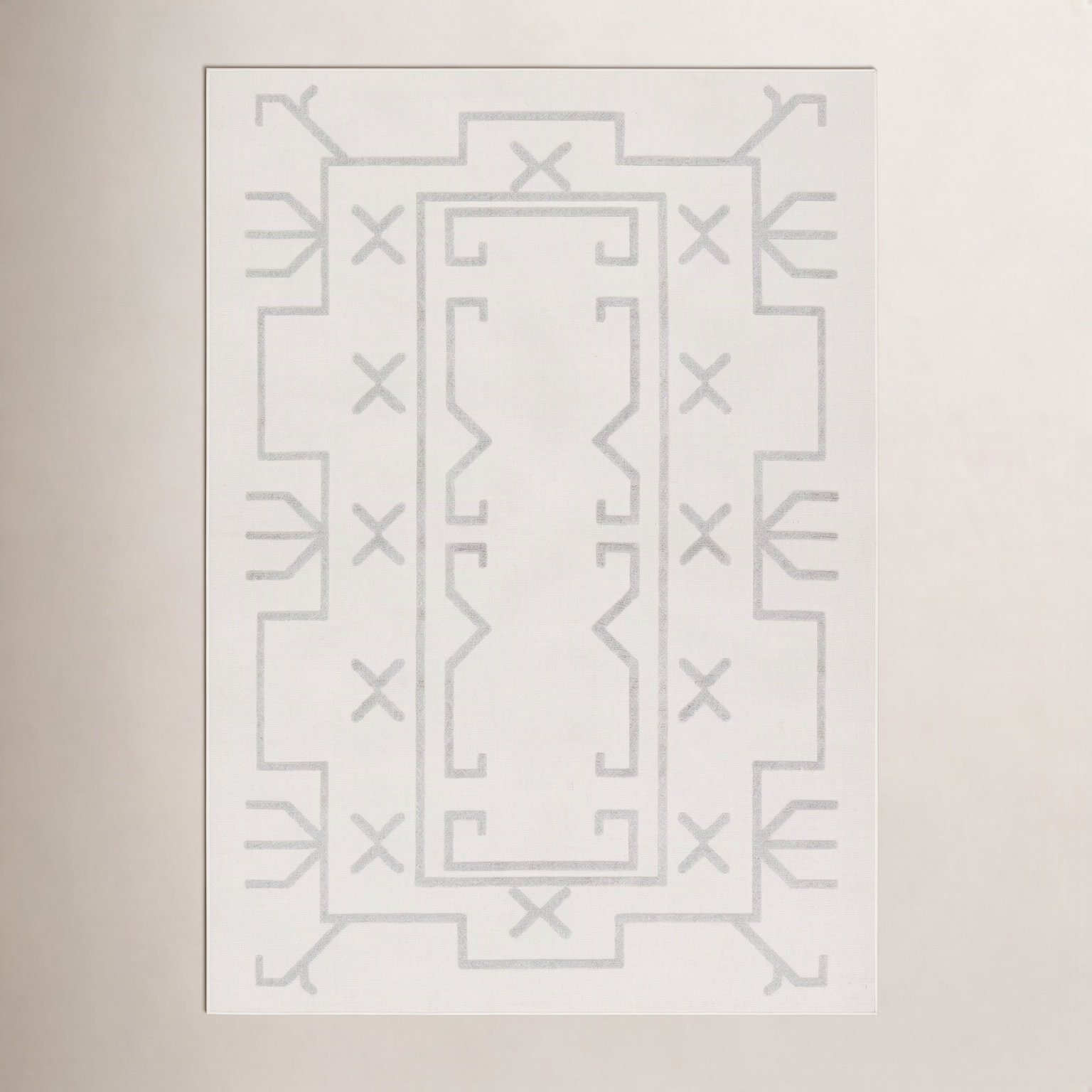 Cobblefield Cream Gray Geometric Outdoor Rug, Rectangle 6'7" x 9'6"