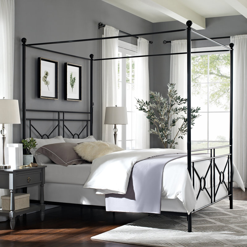 Metal Canopy Bed, Black, King