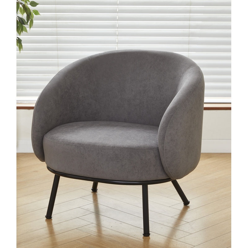 28.7'' wide velvet barrel channel armchair, Gray Velvet