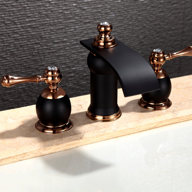 Widespread 2-handle Bathroom Faucet, Matt Black/Rose Gold