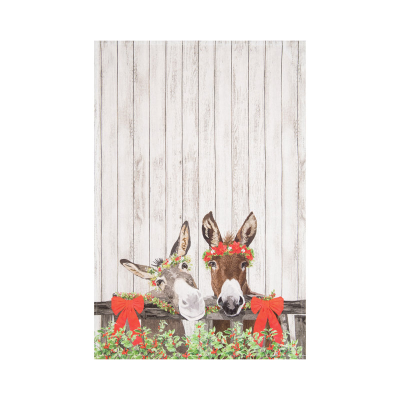 Torchon 100% coton Christmas Donkeys