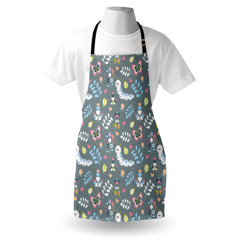 Bungalow tablier rose avec motif de vers de terre unisexe taille adulte gris multicolore