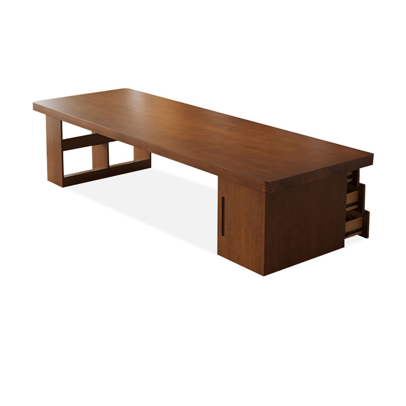 Bureau rectangulaire à 3 tiroirs en bois massif brun noisette, H 29,53 po x l 94,49 po x P 39,37 po