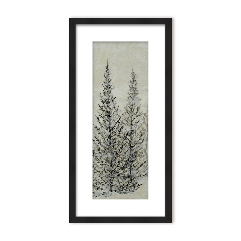 Nature Inspired "Silent Pines" Canvas Wall Art By , 16" H x 8" W x 1.125" D, Framed Matted Print, Gold