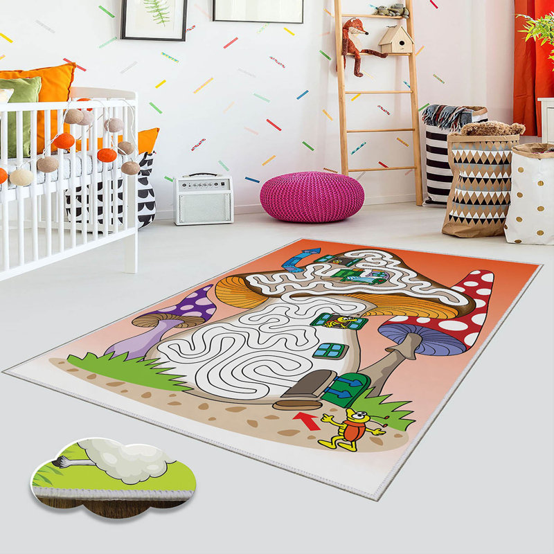 Stylish Hall Carpet (3.3 x 6.6 ft), 100% Polyester, 0.3 in Pile Height | Antibacterial, Non-Slip PVC Felt Dot Underside | Machine Washable, 3D Digital Print, Durable & Easy to Clean | Perfect for Entryway & Living Areas