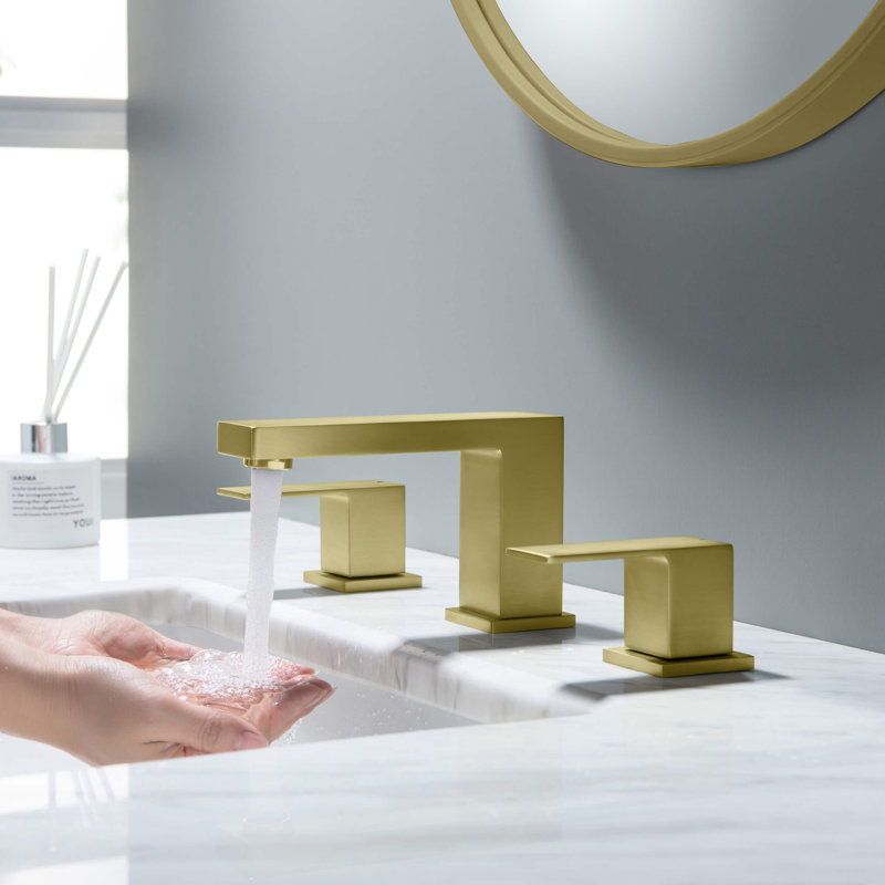 Cube 2-handle Bathroom Faucet with Drain Assembly, Gold