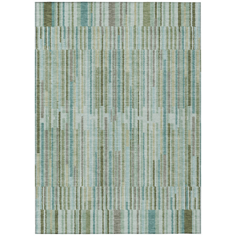 Machine Washable Indoor/Outdoor Xhevrie Aloe Rug, Rectangle 3' x 5'