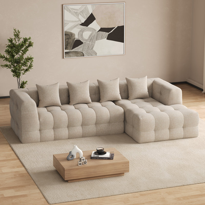 Canapé modulaire rembourré 2 pièces rembourré et sans capitonnage, Face à la droite, Chenille brun clair