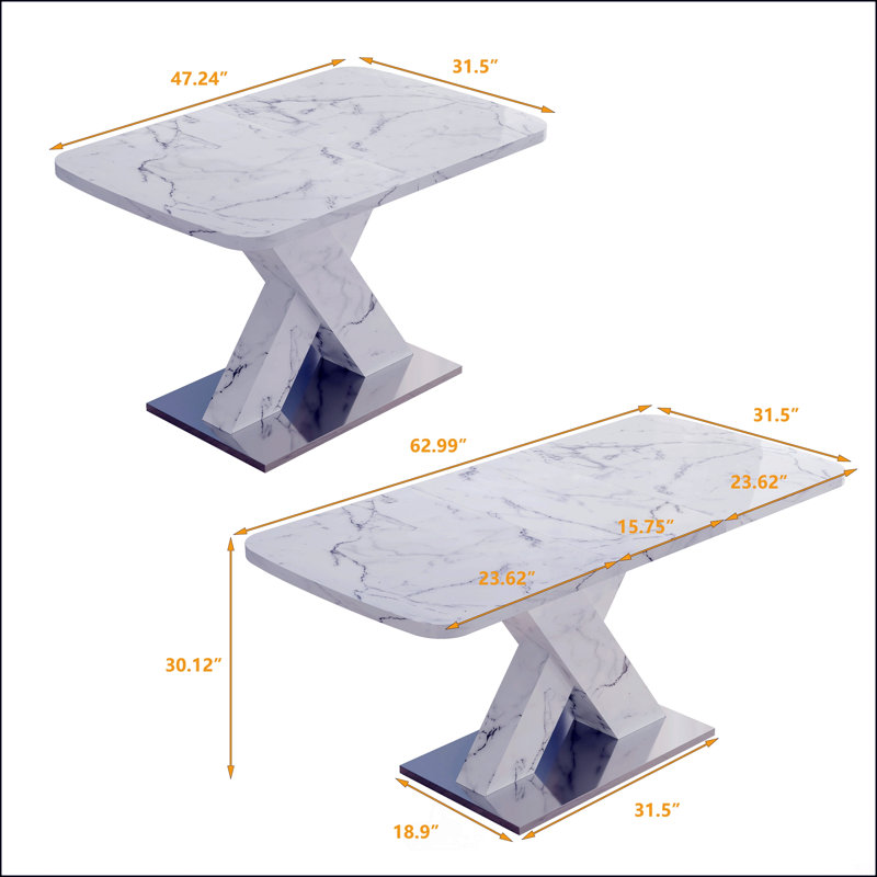 Modern Rectangular Dining Table, White