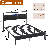 Queen Size Bed Frame with Charging Station and LED Lights, Black Upholstered Headboard with 2-Tier Storage Shelves, Metal Bed Frame with Headboard, No Box Spring Needed, Easy Assembly, Black-741541472-751524542