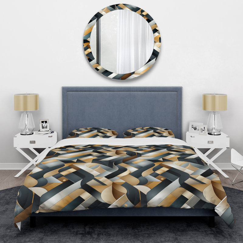 Ensemble de housse de couette en microfibre doré et gris, Housse de couette pour très grand lit et 2 très