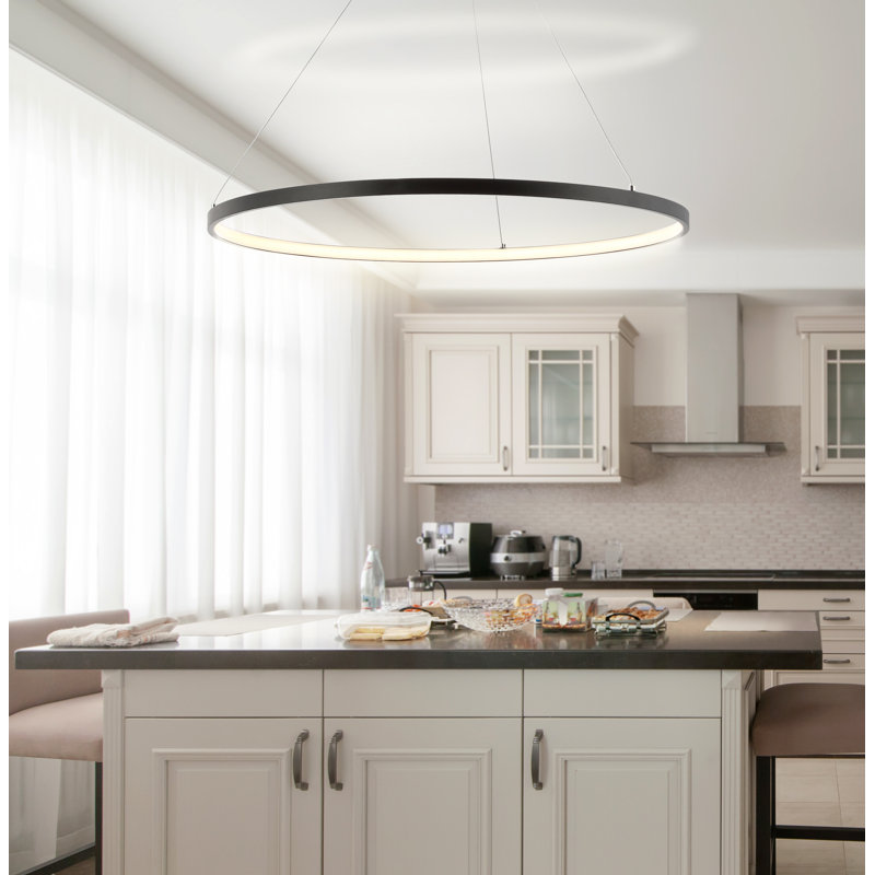 Huyet Single Light Dimmable LED Pendant, 0.75" H x 15.75" W x 15.75" D, Matte Black