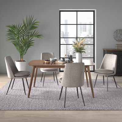 Larissa Mid-Century Modern Tapered Dining Set - Finish, Chenille Fabric, 63" Dining Table And 4 Chairs