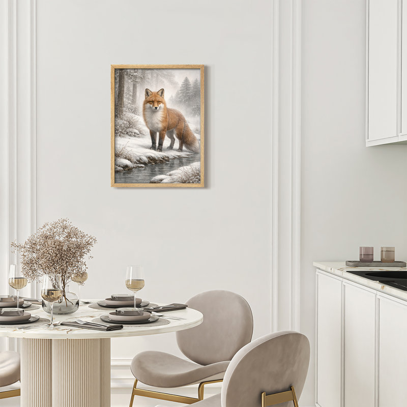 Winter Fox Landscape Framed Wall Art Prints - Fox in snowy forest, for living room, H 10 po x l 8 po, Naturel