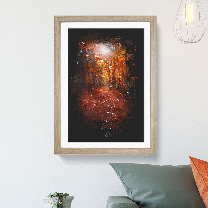 Autumn Forest Pathway - Framed Print, Oak Framed, 87cm H x 62cm W x 2cm D