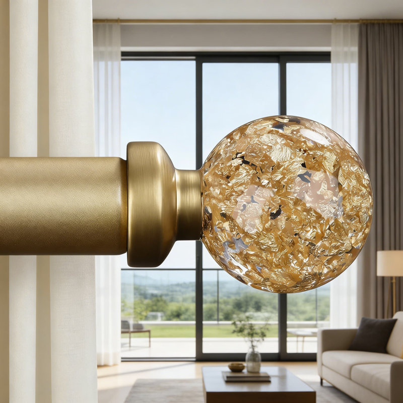 Tringle à rideaux ajustable robuste avec embouts en boule de cristal, tringle à draperie décorative de 1 pouce de diamètre pour fenêtres de 30 à 120 pouces, finition dorée moderne