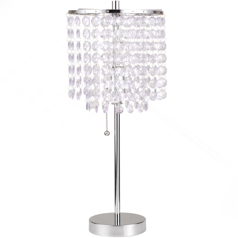 19"H Chrome Crystal Inspired Pull Table Lamp, Clear, Silver