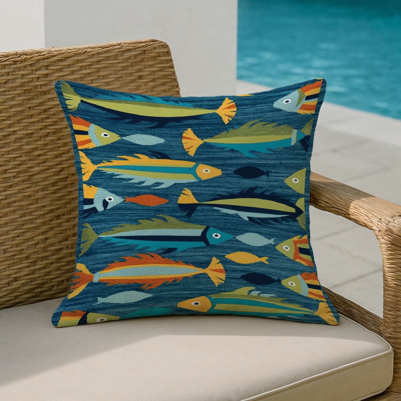Indoor and Outdoor Throw Pillow, Square 18", Contemporary Fish