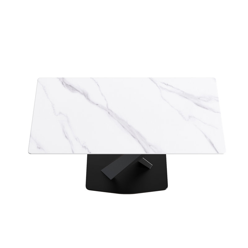 Sintered Stone Dining Table, Black, 29.53”H x 63"L x 35.4"W, White