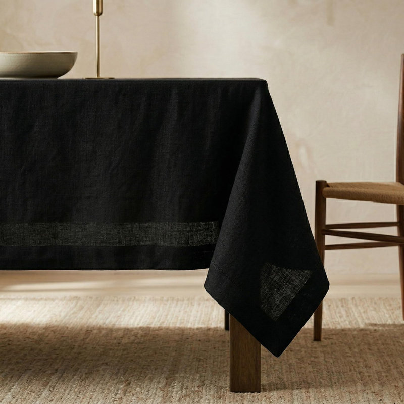 Diana - 100% Pure Linen Tablecloth, 120" L x 60" W, Black, Solid Color