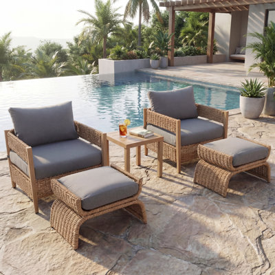 Ensemble de 5 meubles d'extérieur Koosharem, ensemble de meubles de patio avec coussins et table d'appoint.