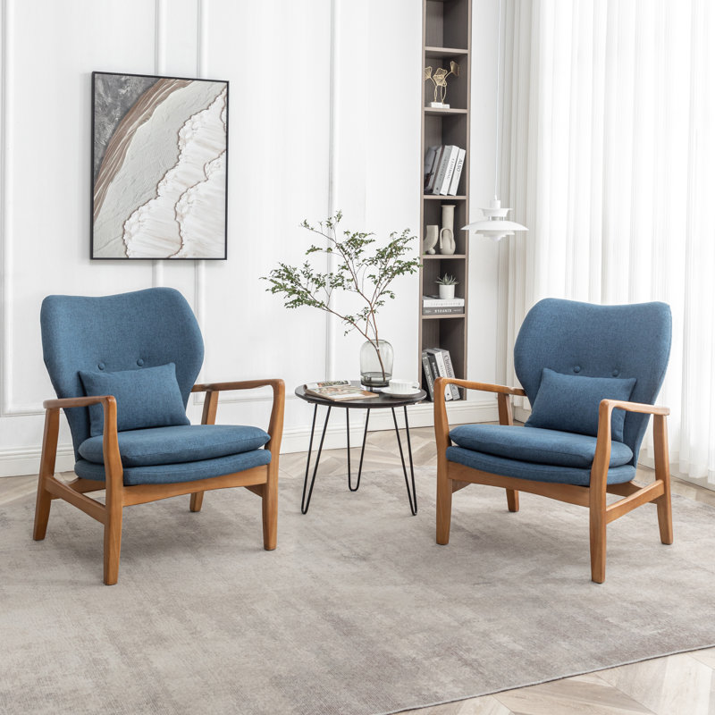Kornelijus Upholstered Armchair, Blue Linen Blend