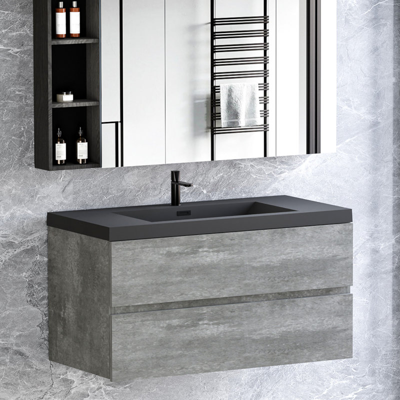 Meuble-lavabo mural simple 42 po avec comptoir en quartz Lecio