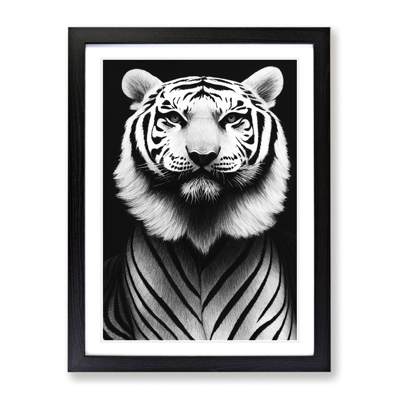 Monochrome Tiger No.2 - Framed Print, Black, 64cm H x 46cm W x 2cm D