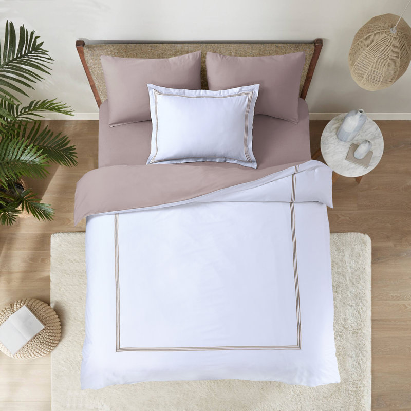 Aura Home Dove Embroidered Hotel Duvet Set, King Bedspread/Duvet Cover/Insert + Fitted Sheet