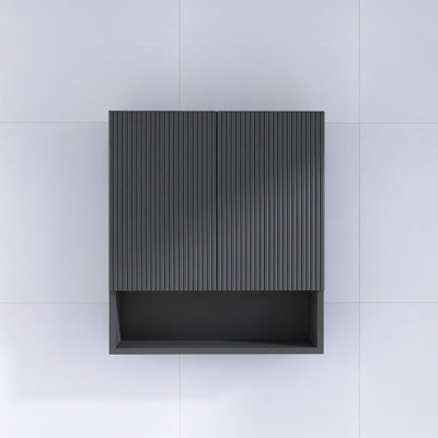 26" Wall-Mounted Striped Bathroom Cabinet With Doors And Open Storage Compartment