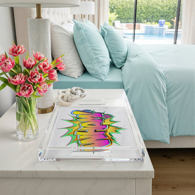 Wham Yellow Pink Graffiti Street Art Acrylic Rectangle Decorative Tray