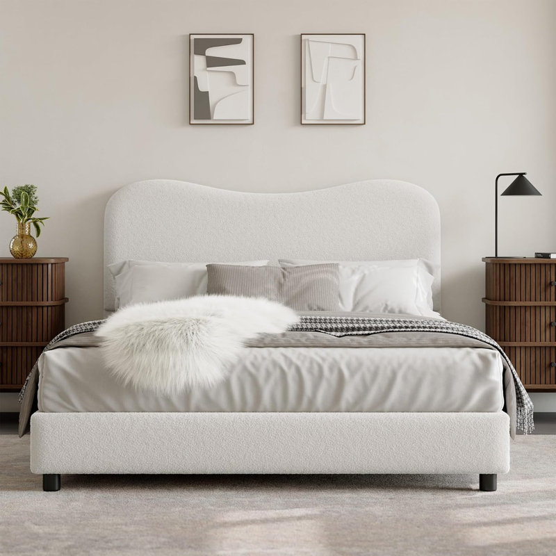 Cadre de lit simple / double / grand pour enfants avec tête de lit tapissier en velours, joli lit plateforme à profil bas pour filles et garçons