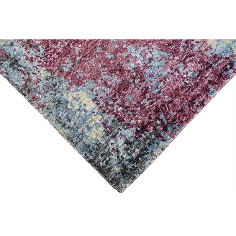 Hand Knotted Abstract Area Rug in Beige/Lilac, Rectangle 4' x 6'