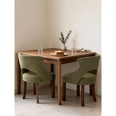 Green Upholstered Dining Chair Set of 2 with Cutout Back and Solid Wood Legs Mid Century Modern Side Chairs 350 LBS Capacity for Kitchen Dining Room