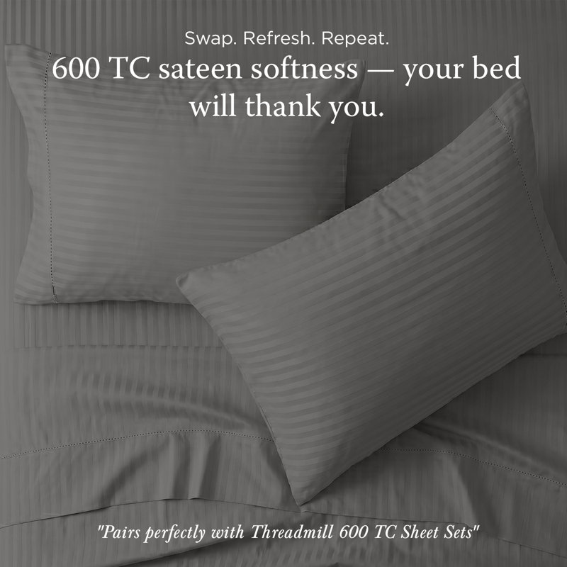 Threadmill 600 TC Cotton Sateen Pillowcase Set | Solid, Jacquard and Stripe, Pillowcases - Standard/Queen, Dark Grey Damask