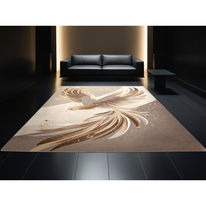 Machine Washable Orlena Posh & Luxe Starburst Rug in Beige – Beige Binding, 7 x 10