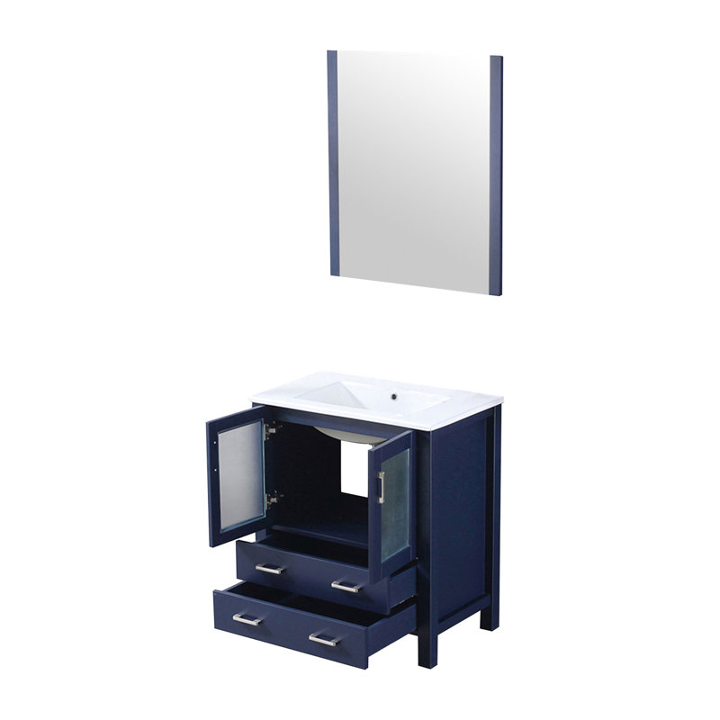 Meuble-lavabo élégant avec plateau en céramique et miroir, Marine