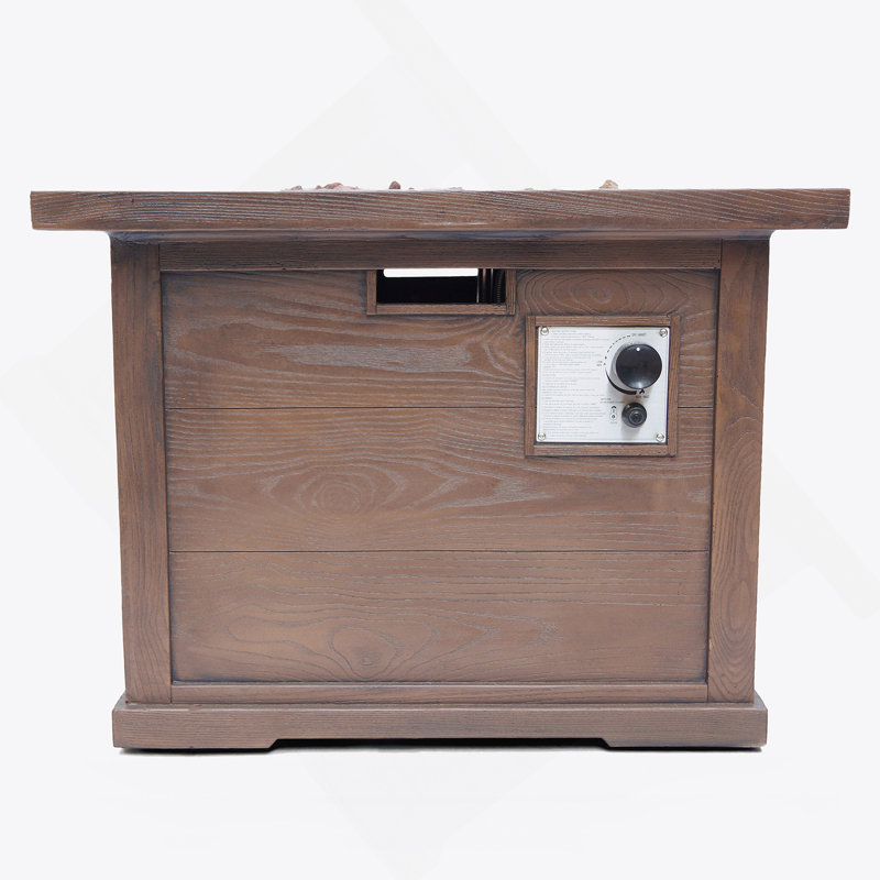 Foyer d'extérieur carré au gaz H 24 po x l 32 po (réservoir à l'intérieur), brun avec motif en bois - 40 000 BTU