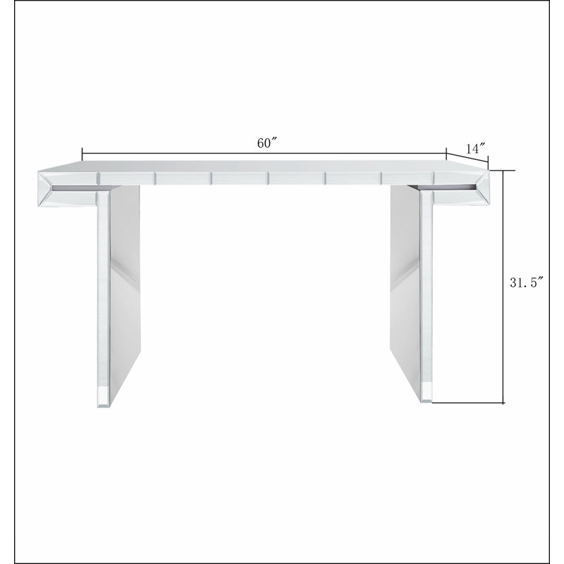 Console de 60 pouces avec miroir pleine longueur de luxe avec verre trempé cannelé, table de canapé avec miroir d'entrée, style luxueux léger, résistant aux égratignures, emballage renforcé