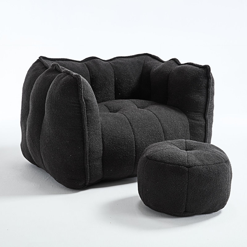 Sofas Upholstered Accent Chair with Ottoman, Black Chenille, 23.23" H x 38.58" W x 31.5" D